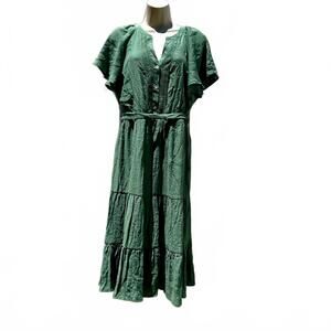 Luxology Flutter Sleeve Broomstick Dress in Sage Green | Size Large